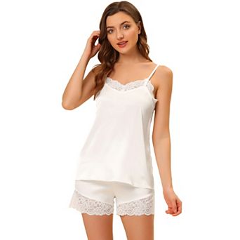 Women's Satin Lingerie Lace Trim Cami Tops Shorts Sleepwear Pajamas Sets