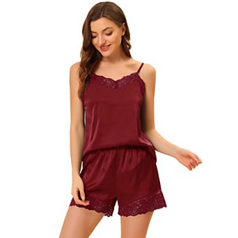 Women's Satin Lingerie Lace Trim Cami Tops Shorts Sleepwear Pajamas Sets