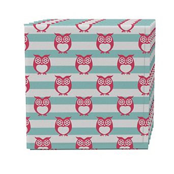 Napkin Set of 4, 100% Cotton, 20x20", Cartoon Owls in Stripes