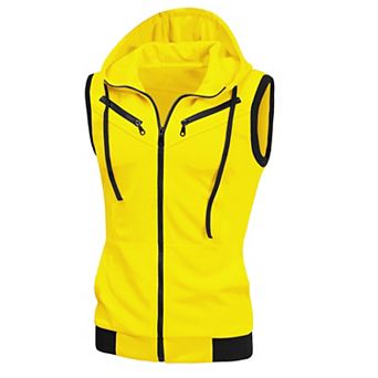 Men's Kangaroo Pocket Zip up Drawstring Hoodie Vest