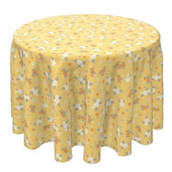Round Tablecloth, 100% Cotton, 60 Round", Decorative Floral on Orange Background