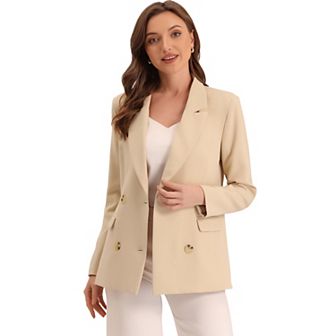 Women's Notched Lapel Double Breasted Plaid Blazer