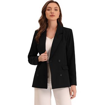 Women's Notched Lapel Double Breasted Plaid Blazer