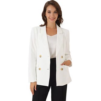 Women's Notched Lapel Double Breasted Plaid Blazer