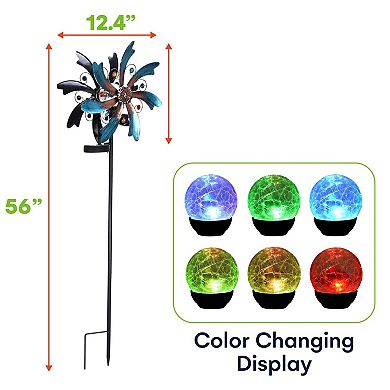 Solar Wind Spinner with LED Lighting and Kinetic Wind Spinner for Patio Lawn & Garden, Yard Spinner