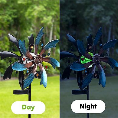 Solar Wind Spinner with LED Lighting and Kinetic Wind Spinner for Patio Lawn & Garden, Yard Spinner