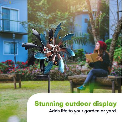 Solar Wind Spinner with LED Lighting and Kinetic Wind Spinner for Patio Lawn & Garden, Yard Spinner