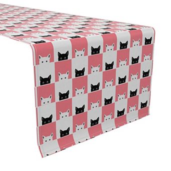 Table Runner, 100% Cotton, 16x90", Cat Chess Board