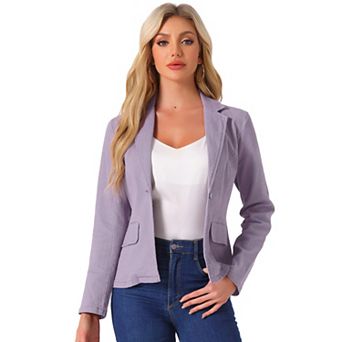 Women's Notched Lapel Button Up Long Sleeve Washed Denim Jacket