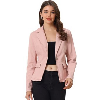 Women's Notched Lapel Button Up Long Sleeve Washed Denim Jacket