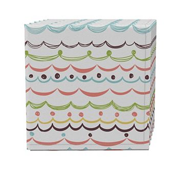 Napkin Set of 4, 100% Cotton, 20x20", Multi Doodle Stripe