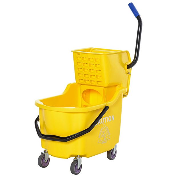 HOMCOM Residential Mop Bucket with Side Press Wringer and Wheels, Yellow