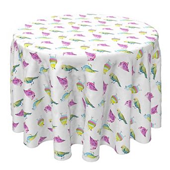 Round Tablecloth, 100% Cotton, 60 Round", Rainbow Birds