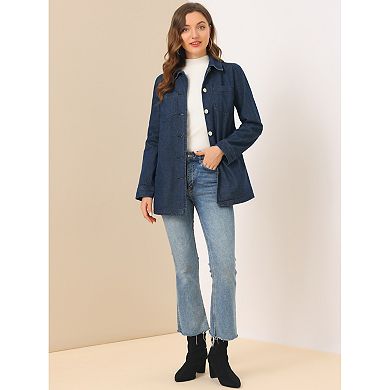 Women's Raglan Sleeves Button Up Tie Belt Waist Boyfriend Denim Jacket