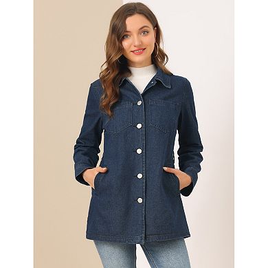 Women's Raglan Sleeves Button Up Tie Belt Waist Boyfriend Denim Jacket