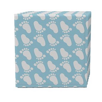 Napkin Set of 4, 100% Cotton, 20x20", Baby Blue Foot Prints