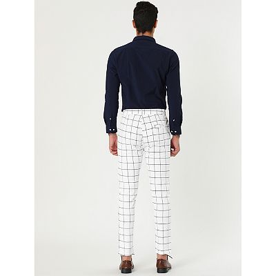 Men's Plaid Slim Fit Flat Front Dress Pants With Pockets