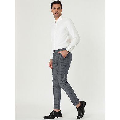 Men's Plaid Slim Fit Flat Front Dress Pants with Pockets
