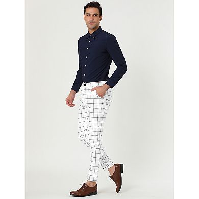 Men's Plaid Slim Fit Flat Front Dress Pants With Pockets