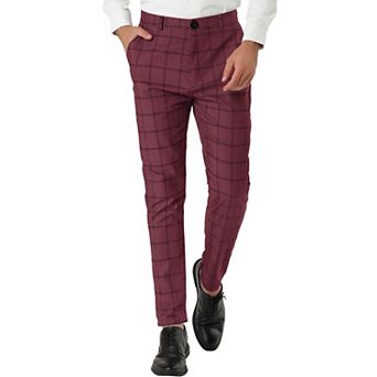 Men's Plaid Slim Fit Flat Front Dress Pants with Pockets