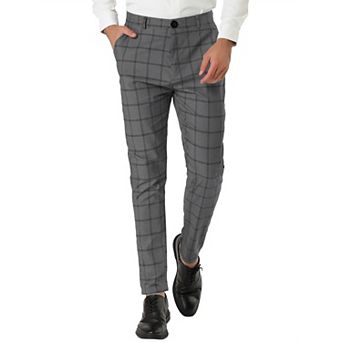 Men's Plaid Slim Fit Flat Front Dress Pants with Pockets