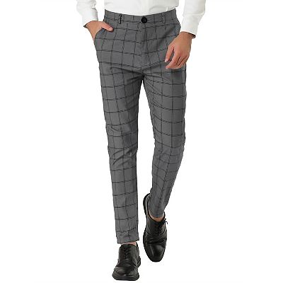 Men s Plaid Slim Fit Flat Front Dress Pants with Pockets