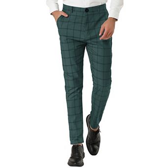 Men's Plaid Slim Fit Flat Front Dress Pants With Pockets