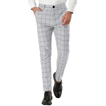 Men's Plaid Slim Fit Flat Front Dress Pants with Pockets