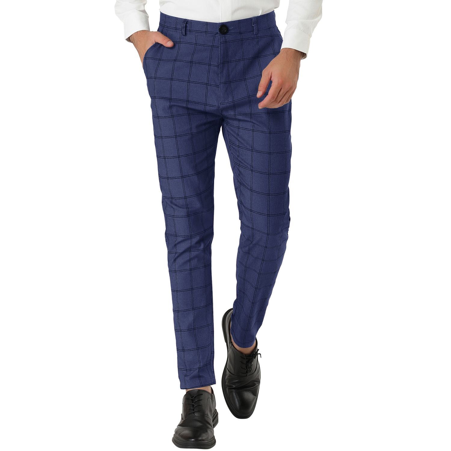 Men's Plaid Slim Fit Flat Front Dress Pants With Pockets