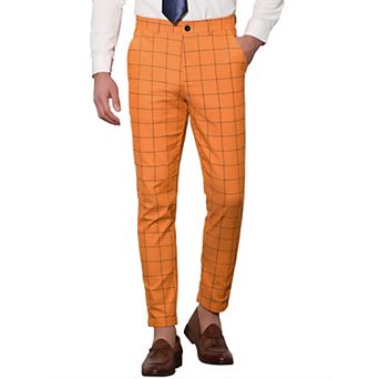 Men's Plaid Slim Fit Flat Front Dress Pants with Pockets