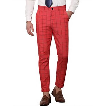 Men's Plaid Slim Fit Flat Front Dress Pants With Pockets
