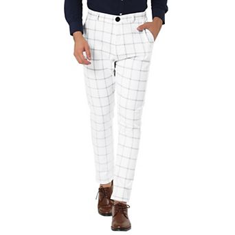 Men's Plaid Slim Fit Flat Front Dress Pants With Pockets