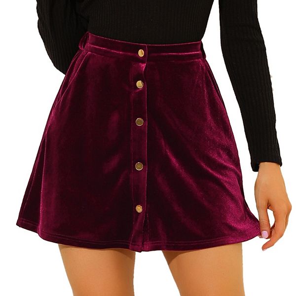 Women's High Waist Pockets A-Line Velvet Mini Skirts