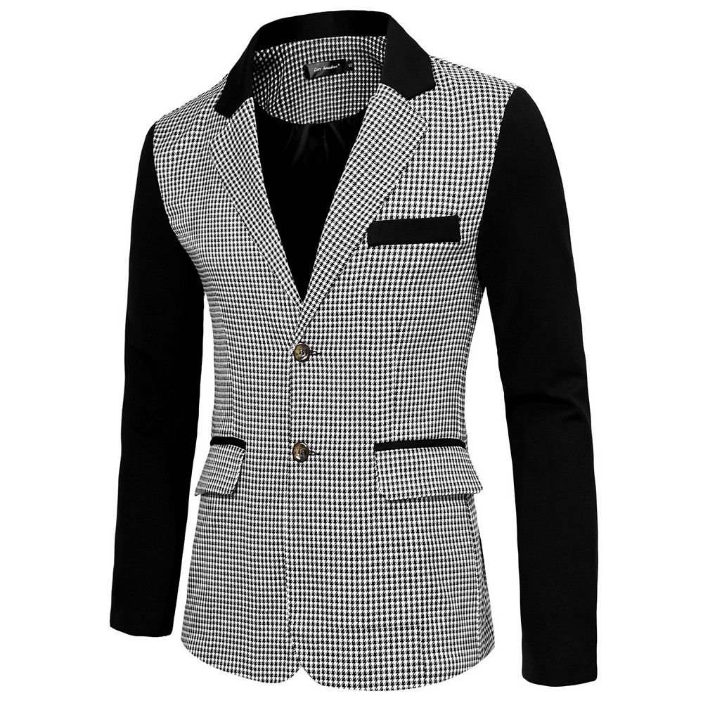 Mens Black and White Plaid Blazer – Modern Fit Checkered Windowpane Pattern Business Sport Coat main image 0