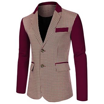 Men's Plaid Pattern Blazer Slim Fit Casual Sports Coat