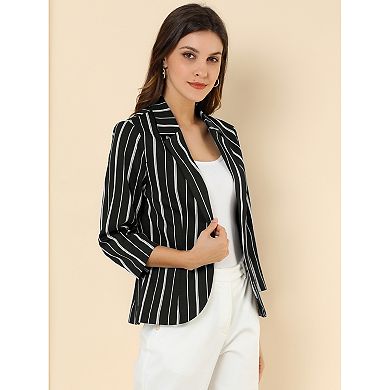 Women's Striped 3/4 Sleeves Open Front Blazer