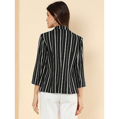 Women's Striped 3/4 Sleeves Open Front Blazer