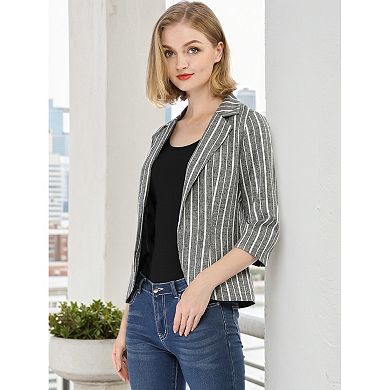 Women's Striped 3/4 Sleeves Open Front Blazer