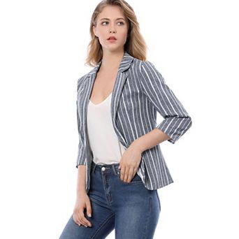 Women's Striped 3/4 Sleeves Open Front Blazer