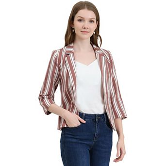 Women's Striped 3/4 Sleeves Open Front Blazer