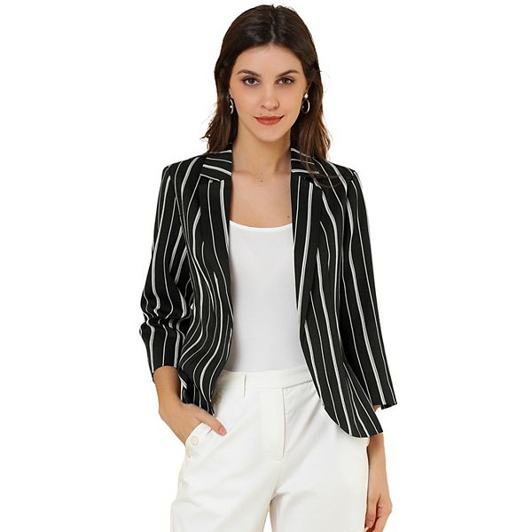 Women's Striped 3/4 Sleeves Open Front Blazer