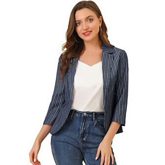 Women's Striped 3/4 Sleeves Open Front Blazer