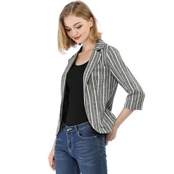 Women's Striped 3/4 Sleeves Open Front Blazer