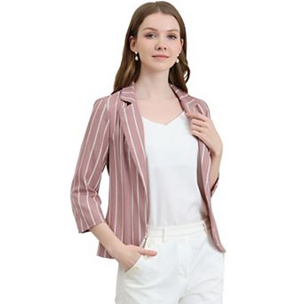 Women's Striped 3/4 Sleeves Open Front Blazer