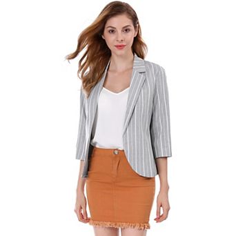 Women's Striped 3/4 Sleeves Open Front Blazer