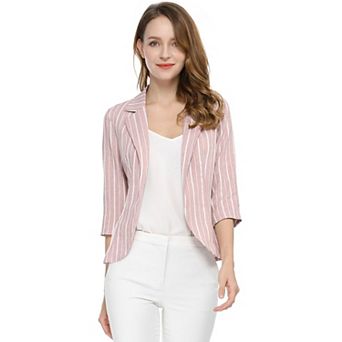 Women's Striped 3/4 Sleeves Open Front Blazer