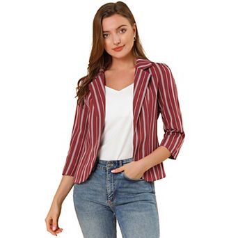 Women's Striped 3/4 Sleeves Open Front Blazer