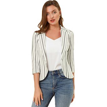 Women's Striped 3/4 Sleeves Open Front Blazer