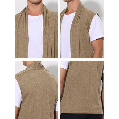Men's Ruffle Shawl Collar Lightweight Vest Drape Cape Sleeveless Cardigan