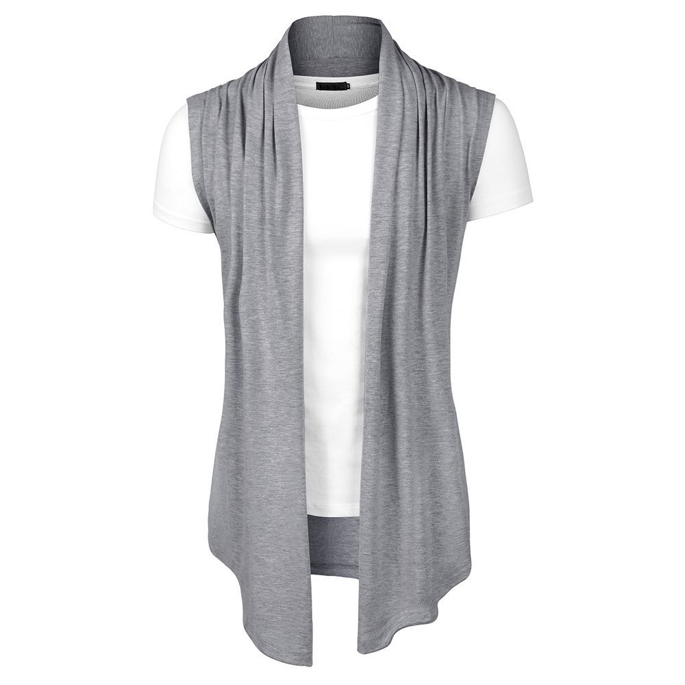 Men's Open Front Asymetric Hem Sleeveless Cardigan Vest